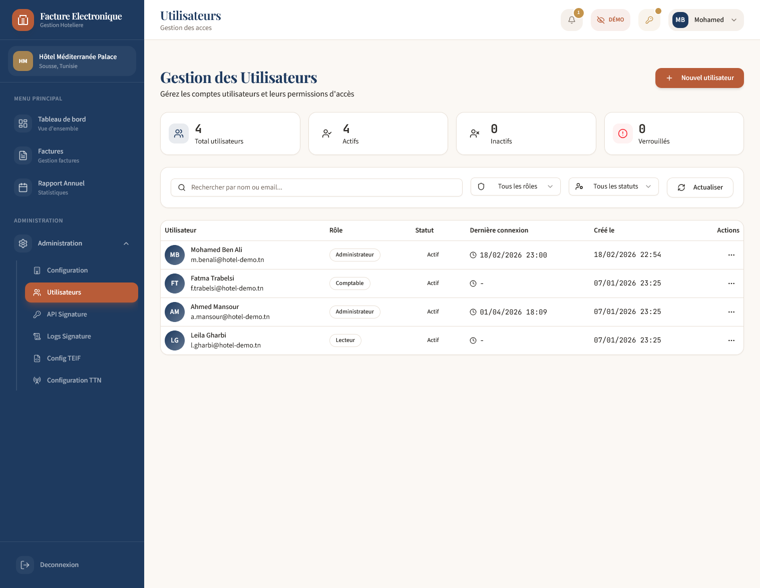 Gestion des utilisateurs et des rôles